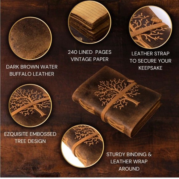 Lined Vintage Leather Journal | Tree of Life embossed Journal 8 " x 6" - Picture 6 of 6